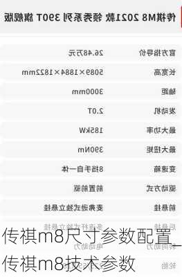 传祺m8尺寸参数配置_传祺m8技术参数