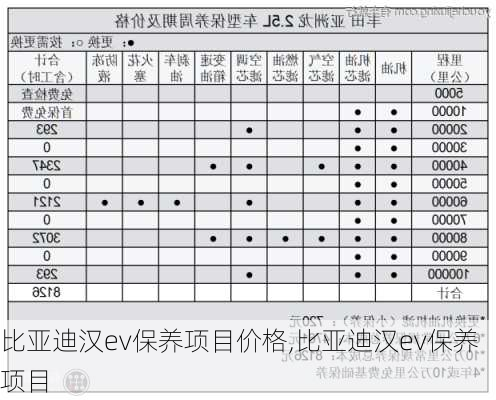 比亚迪汉ev保养项目价格,比亚迪汉ev保养项目