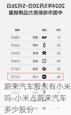蔚来汽车股东有小米吗-小米占蔚来汽车多少股份