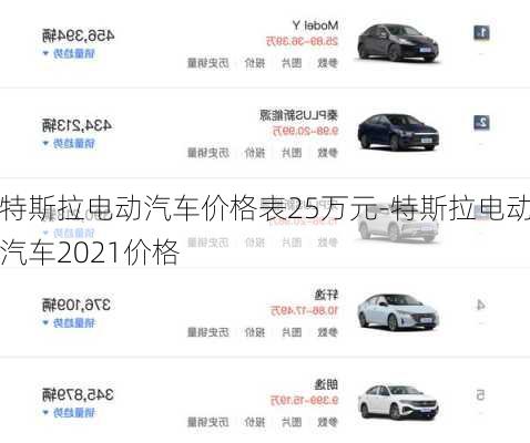 特斯拉电动汽车价格表25万元-特斯拉电动汽车2021价格