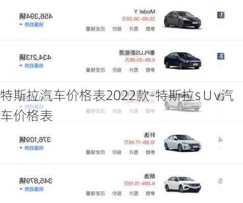 特斯拉汽车价格表2022款-特斯拉s∪v汽车价格表